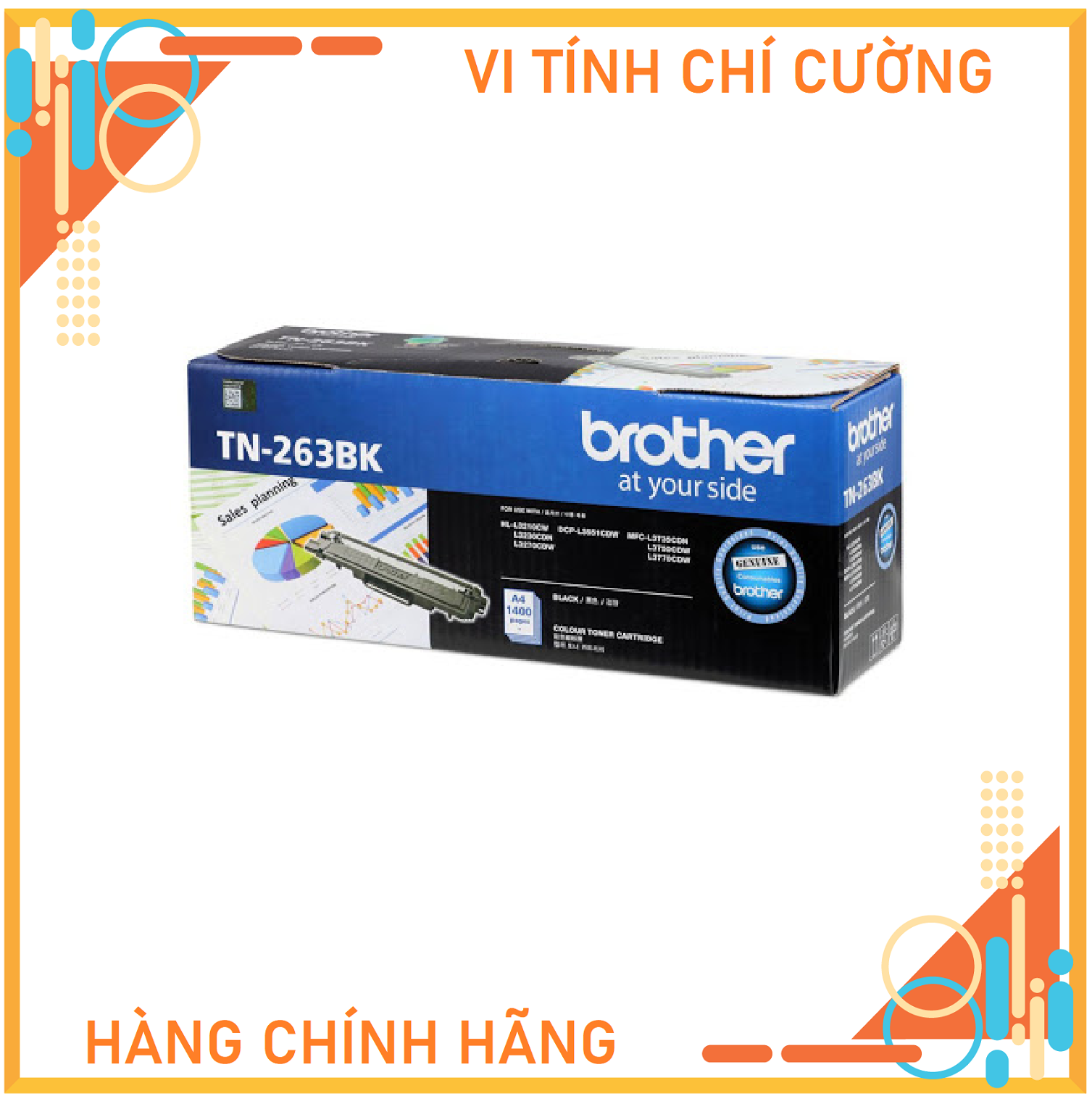 Mực In Cho Máy DCP-L3551CDW, MFC-L3750CDW Brother TN-263BK Toner - Hàng Chính Hãng