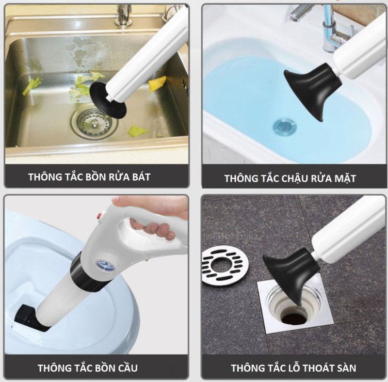 Dụng cụ thông tắc bồn cầu bằng khí nén, thông toilet, lavabo, ống nước, nhà vệ sinh bằng hơi khí nén AGT Cực Mạnh 6-8kgf/cm - S cao áp hàng nhập khẩu