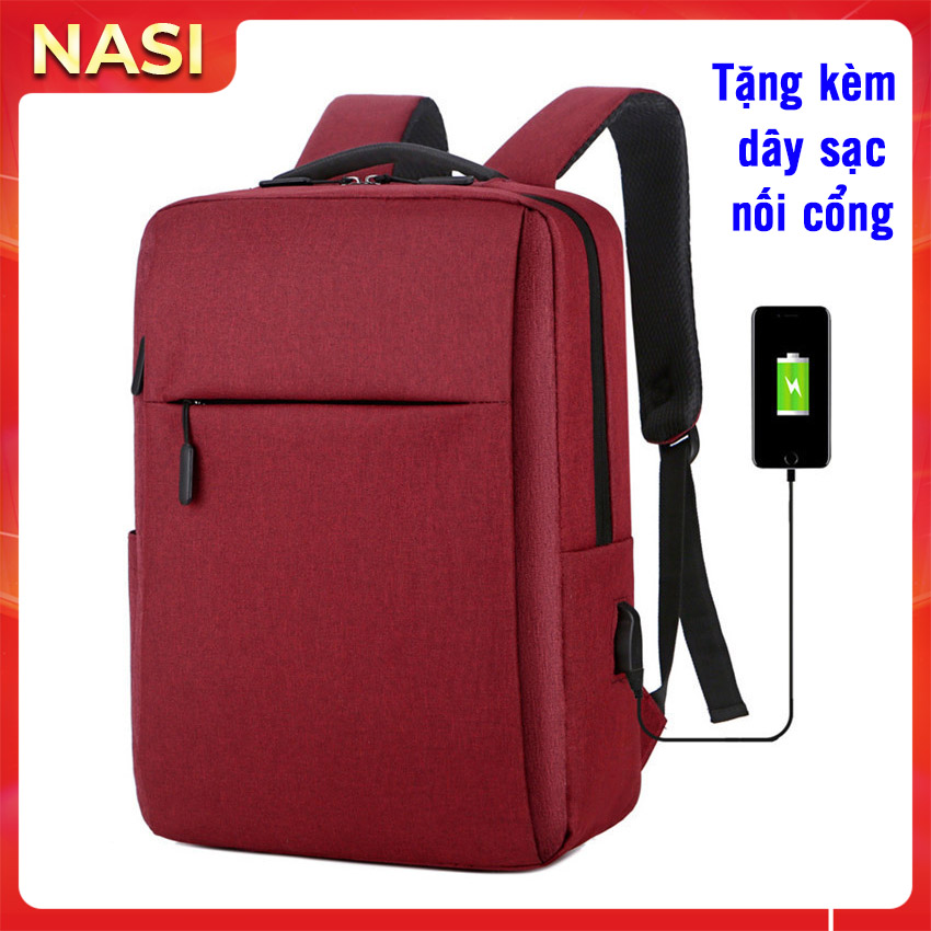 Balo laptop 14 inch B1061 NASI có cổng sạc tặng kèm dây sạc balo đựng laptop thời trang đi học đi làm