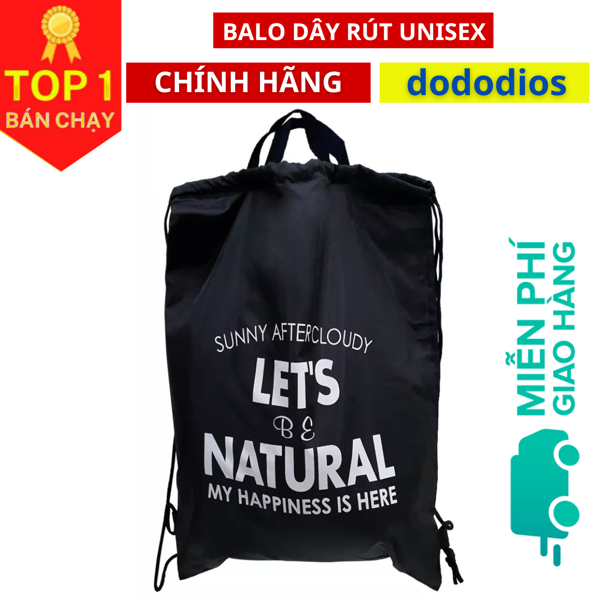 Balo dây rút unisex, Balo dây rút gấp gọn, vải dù chống thấm nước, Balo dây rút unisex, túi gấp, túi dây rút - vải dù chống thấm nước - Chính hãng dododios