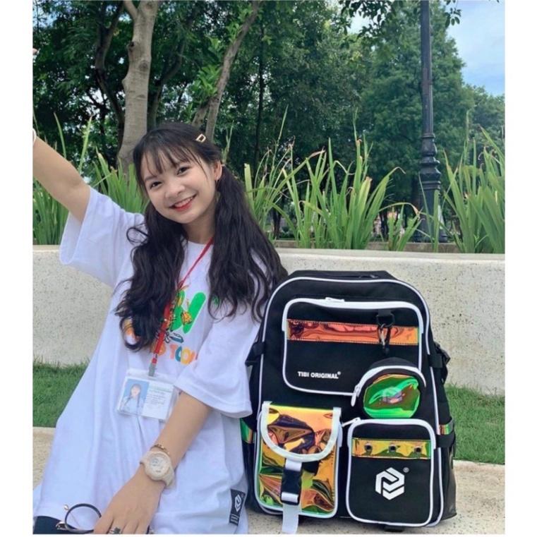BALO nam nữ ba lô cặp đi học thời trang TIBI ULZZANG BASIC đi học HOLOGRAM Đen và Trắng | thegioibalo