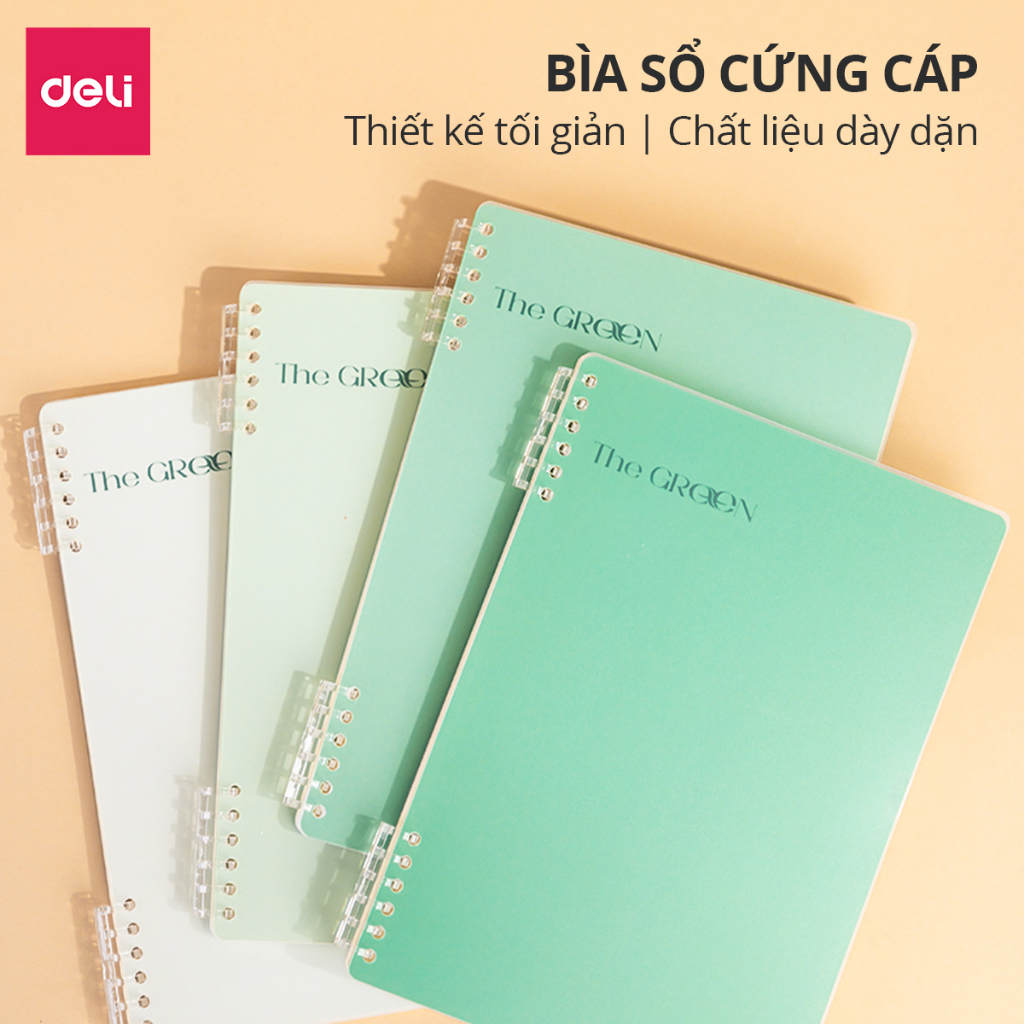 [Có Thể Thay Giấy] Tập Vở Học Sinh Sổ Còng Dạng Khuyết Binder A5 B5 Kẻ Ngang Deli - 100 Trang Giấy Chống Lóa - Bìa Màu Nâu Vintage, Bìa Trắng, Bìa Xanh Lá - Sổ Tay Ghi Chép Học Tập, Văn Phòng