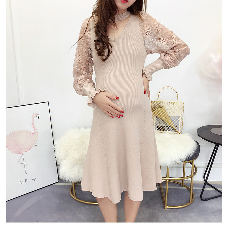 ĐẦM BẦU LEN PHỐI TAY REN 