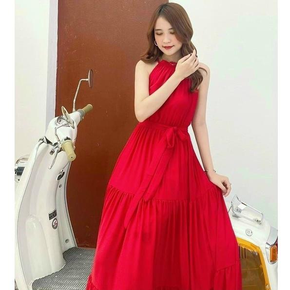 Đầm maxi đi biển dự tiệc,đầm váy voan 2 lớp cổ yếm thiết kế dáng xòe dài tiểu thư chảnh Thời Trang