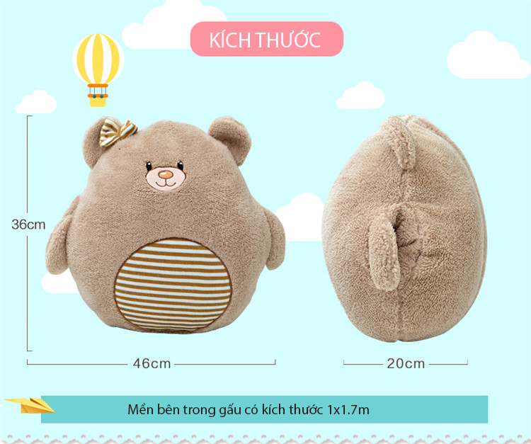 Bộ Chăn Gối Văn Phòng 3 Trong 1 Kiểu Gấu Nâu Độc Đáo Dùng Để Ngủ Trưa Tại Văn Phòng, Tựa Lưng Và Gấu Bông Dùng Để Trang Trí