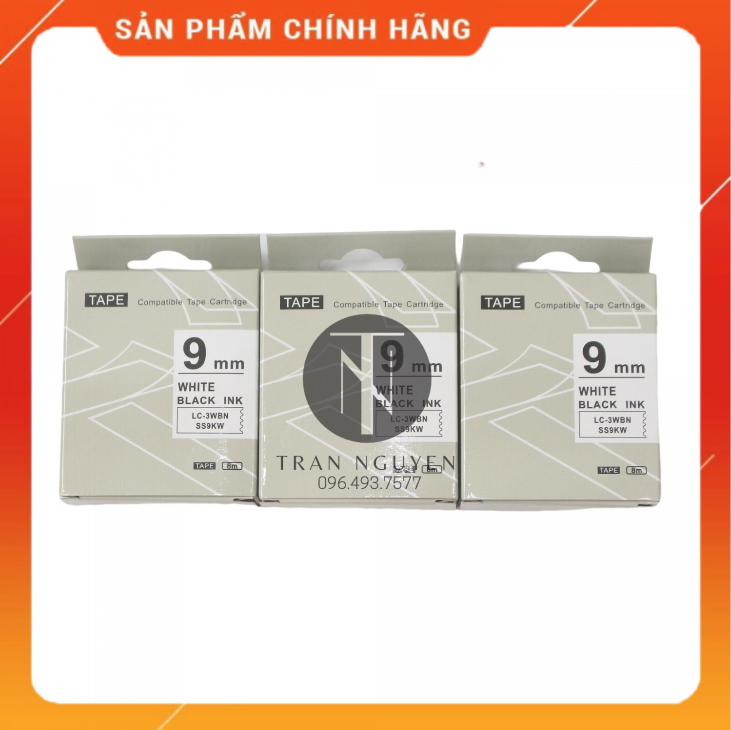 Nhãn in Tepra SS9KW (LC-3WBN) - Chữ đen nền trắng 9mm x 8m - Hàng nhập khẩu