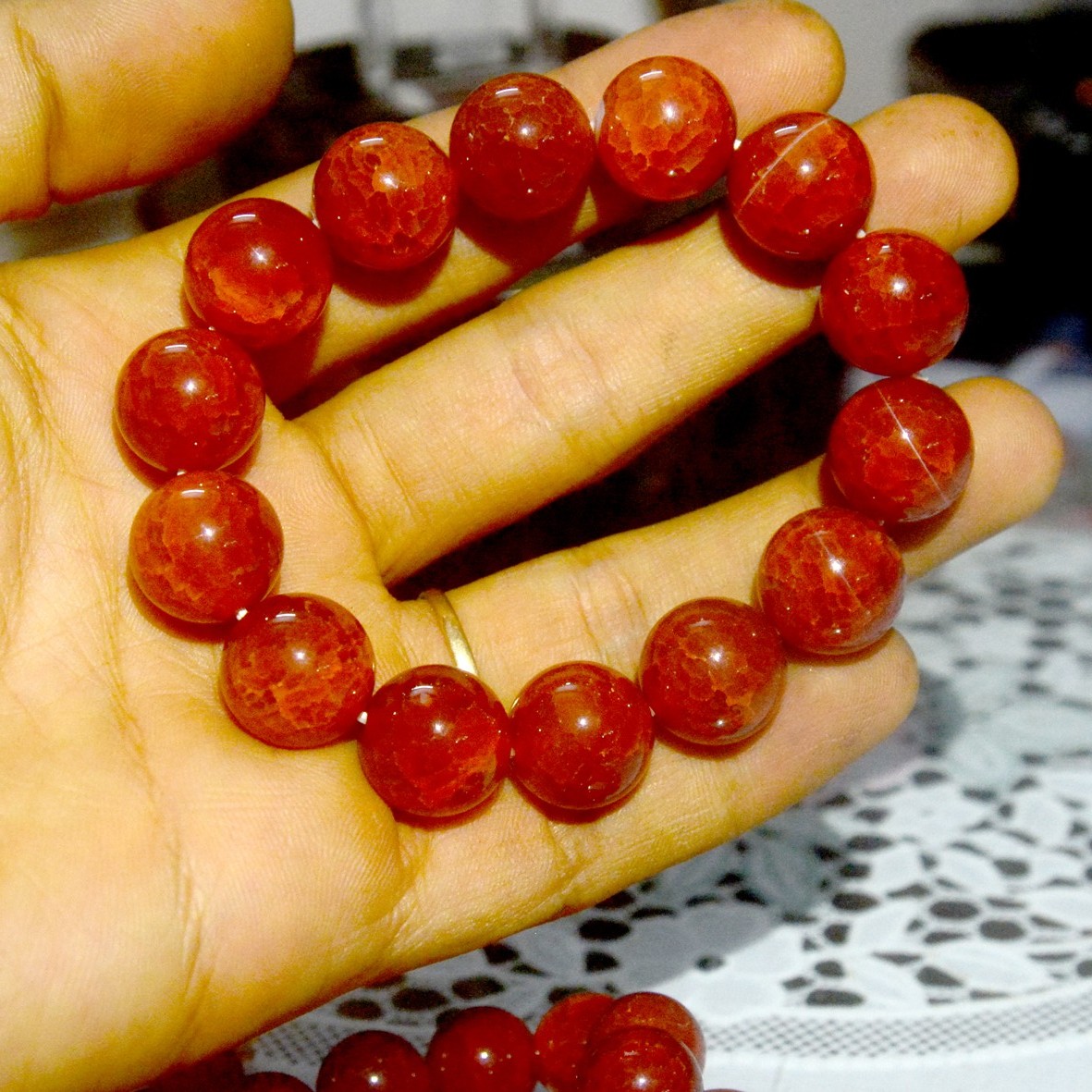 Vòng tay chuỗi đá mã não đỏ vân rắn