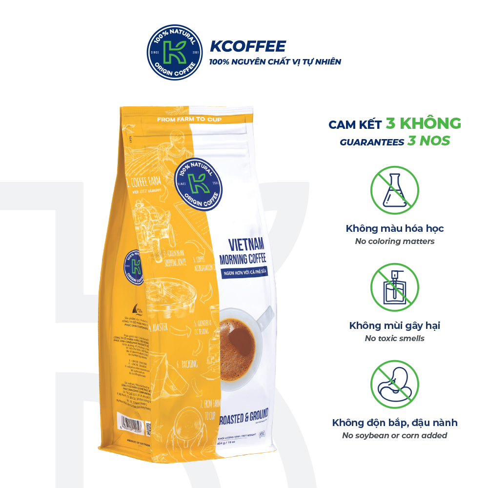 Cà phê rang xay 100% nguyên chất Robusta Arabica xuất khẩu Vietnam Morning thương hiệu K Coffee