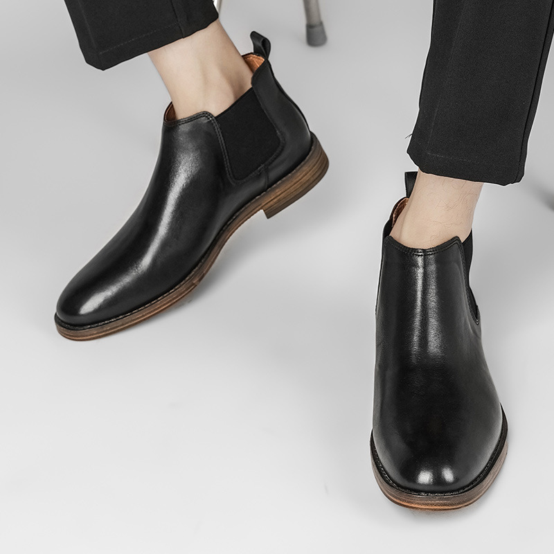 Giày chelsea boots da thật, giày bốt cổ cao big size cỡ lớn 46-47 cho nam cao to chân ú bè - BT218