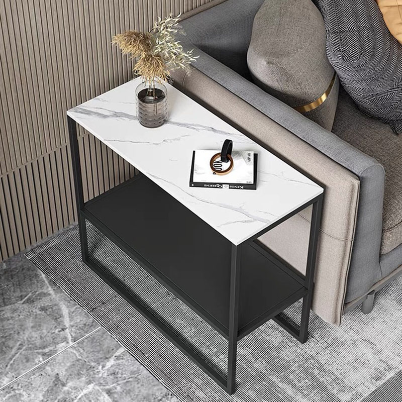 Bàn Trà Phụ Mặt Đá Vân Cẩm Thạch Hiện Đại, Kệ Sofa Để Đồ Phòng Khách 2 Tầng Khung Thép Thời Trang Decor Đẹp