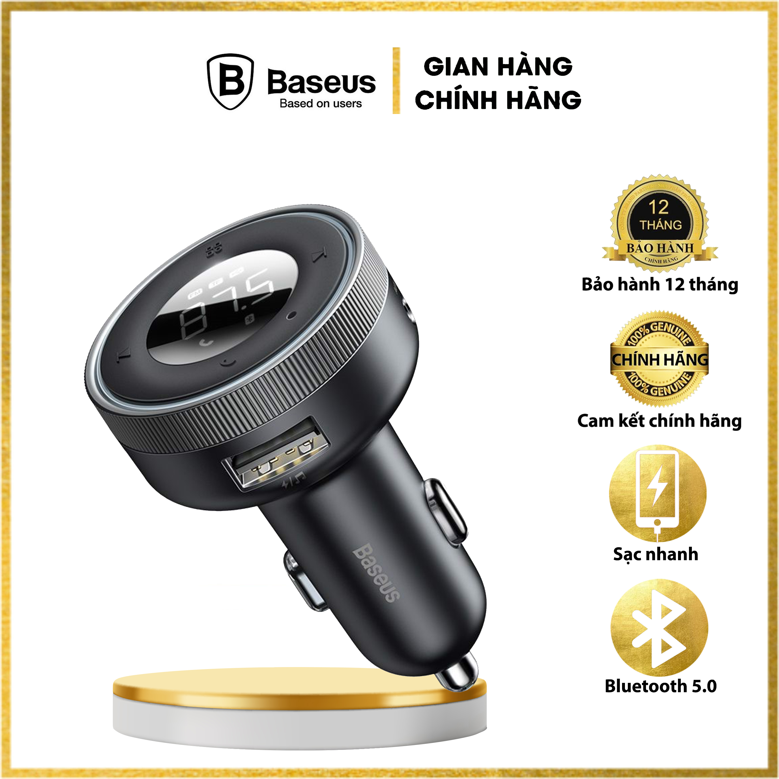 Tẩu sạc nhanh hỗ trợ phát nhạc qua Bluetooth Baseus Enjoy Car Wireless MP3 Charger ( 5V/3.4A, Dual USB, FM/  USB/TF Card Reader, Music Lostless , support)- Hàng chính hãng