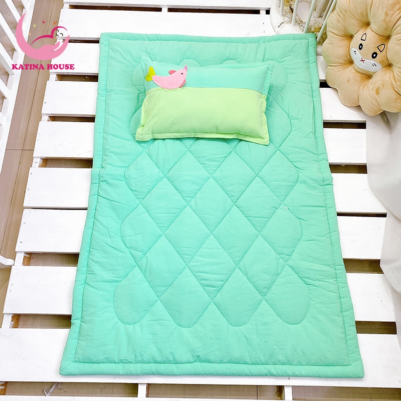 Combo gối nệm cho bé đi học Katina House, vải cotton cara dày dặn, thoáng mát