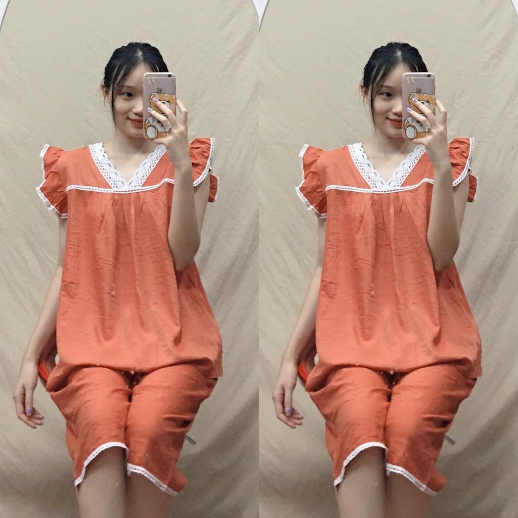 Bộ bầu Lửng cổ V, chất lụa chéo thái siêu mềm mát cho bà bầu mặc nhà mùa hè