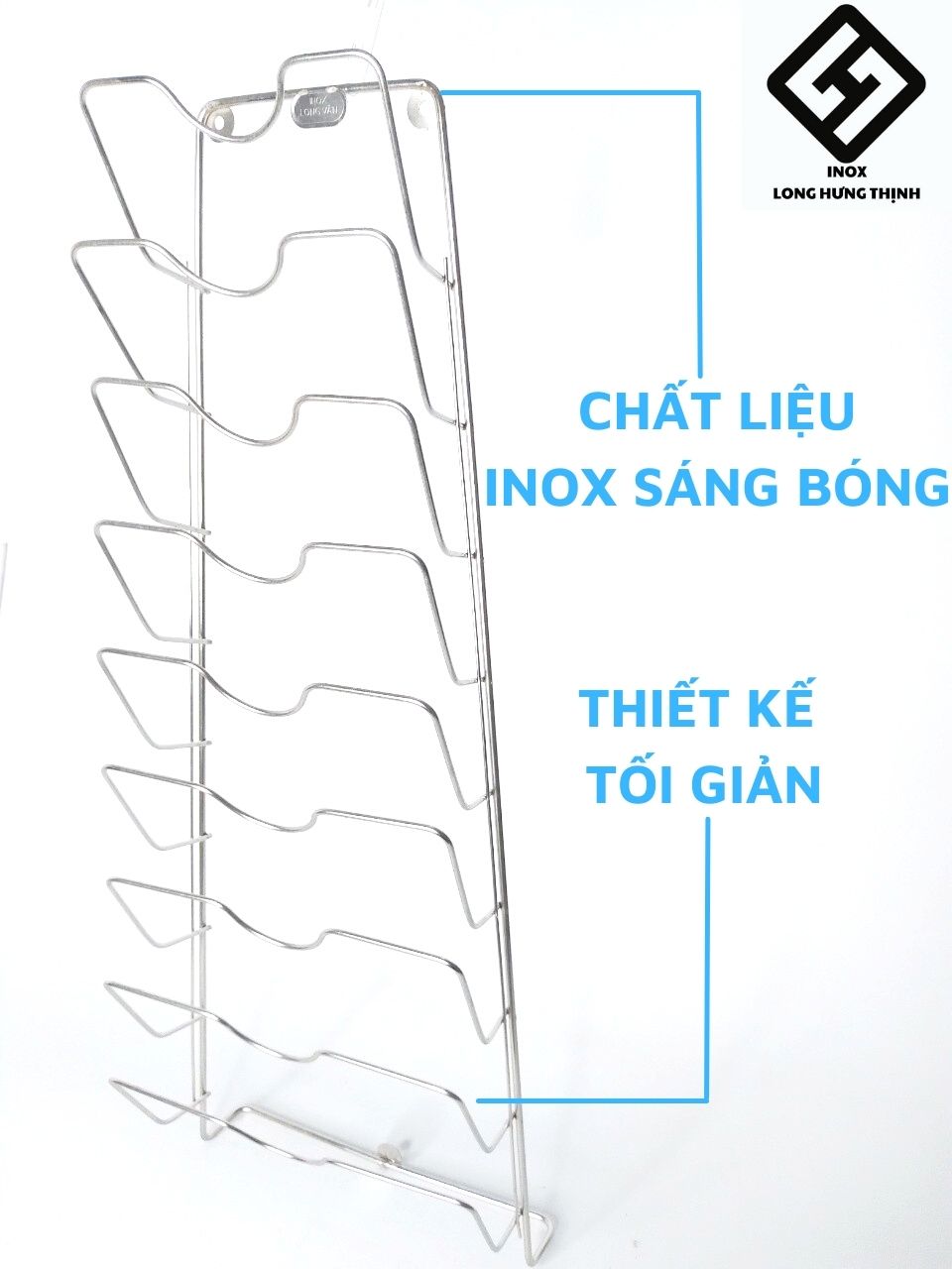 Treo máng nắp nồi vung INOX cao cấp (loại 6 nắp, 9 nắp) phụ kiện nhà bếp tiện lợi, chất liệu sáng bóng, không hoen gỉ