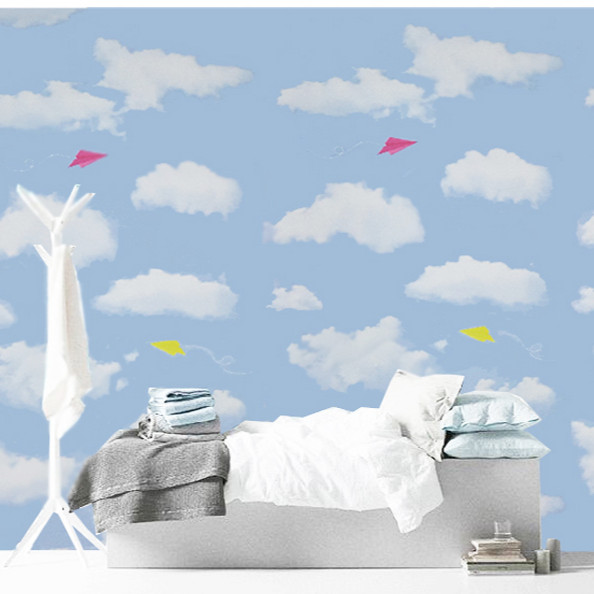 Cuộn 5m Decal Giấy Dán Tường Bầu trời xanh mây trắng