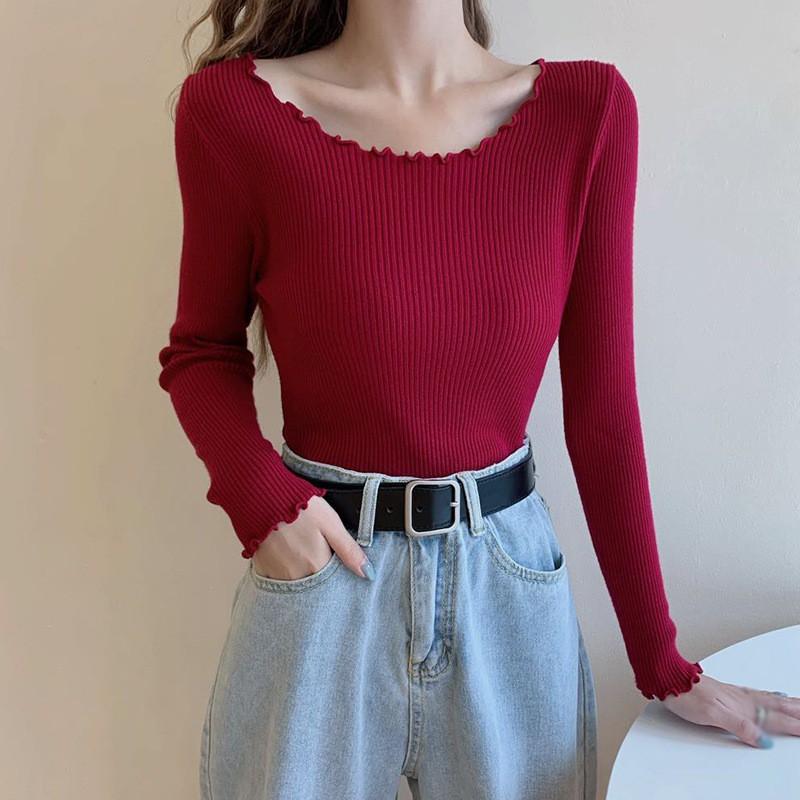 Áo Sweater Dệt Kim Tay Dài Cổ Tròn Phong Cách Hàn Quốc