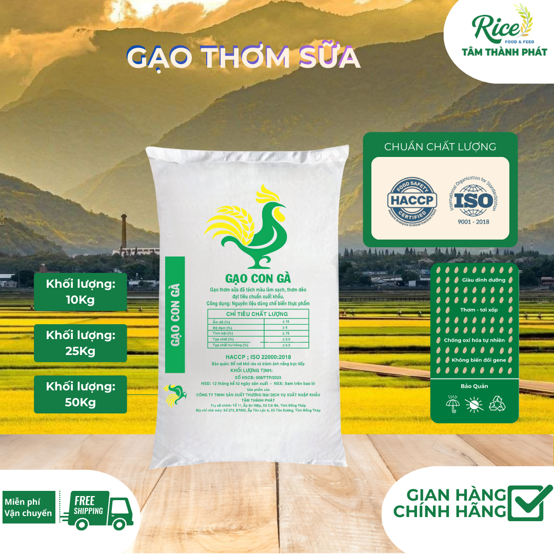 10KG GẠO THƠM SỮA - HIỆU CON GÀ