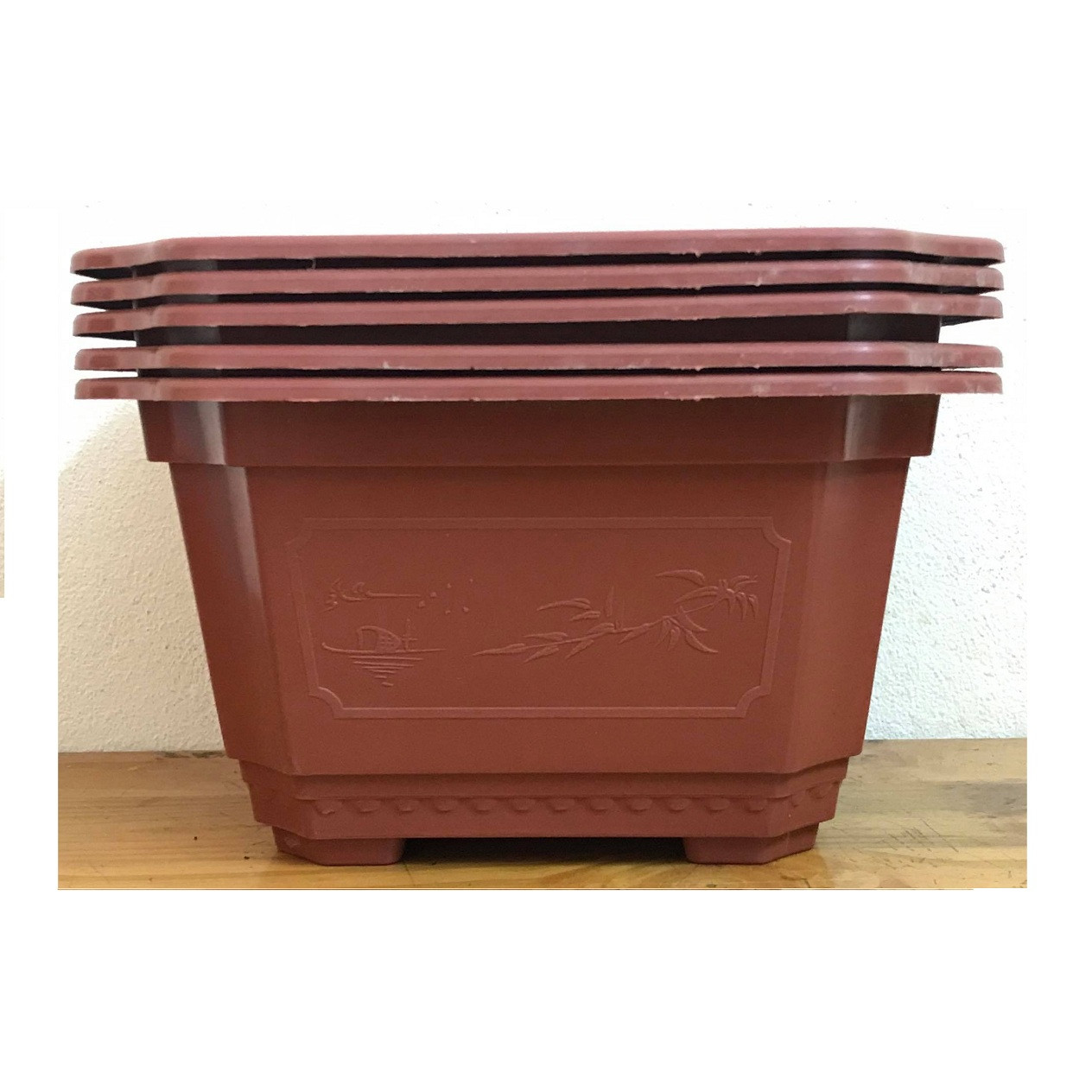 Combo 5 Chậu Nhựa Trồng Cây Mini Hình Chữ Nhật Màu Nâu Siêu Đẹp Kích Thước  22x18x12 Cm