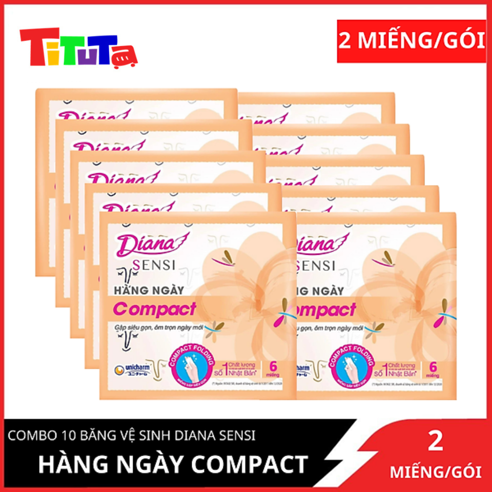 Combo 10 Gói Băng Vệ Sinh Diana Sensi Hàng Ngày Compact 2 miếng/gói