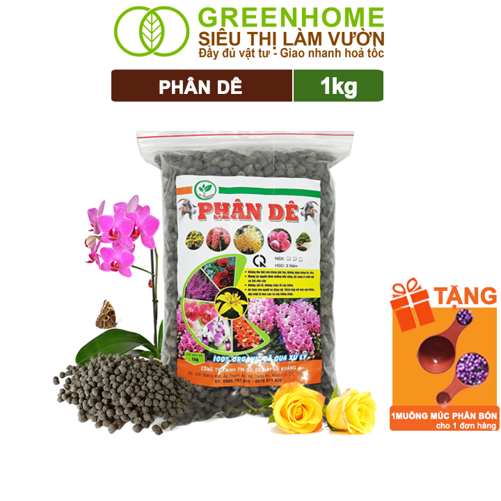 Phân Dê Trồng Lan Greenhome, Túi 1kg, Đã Qua Xử Lý, Không Mùi, Kích Rễ, Hoa Đậm Màu