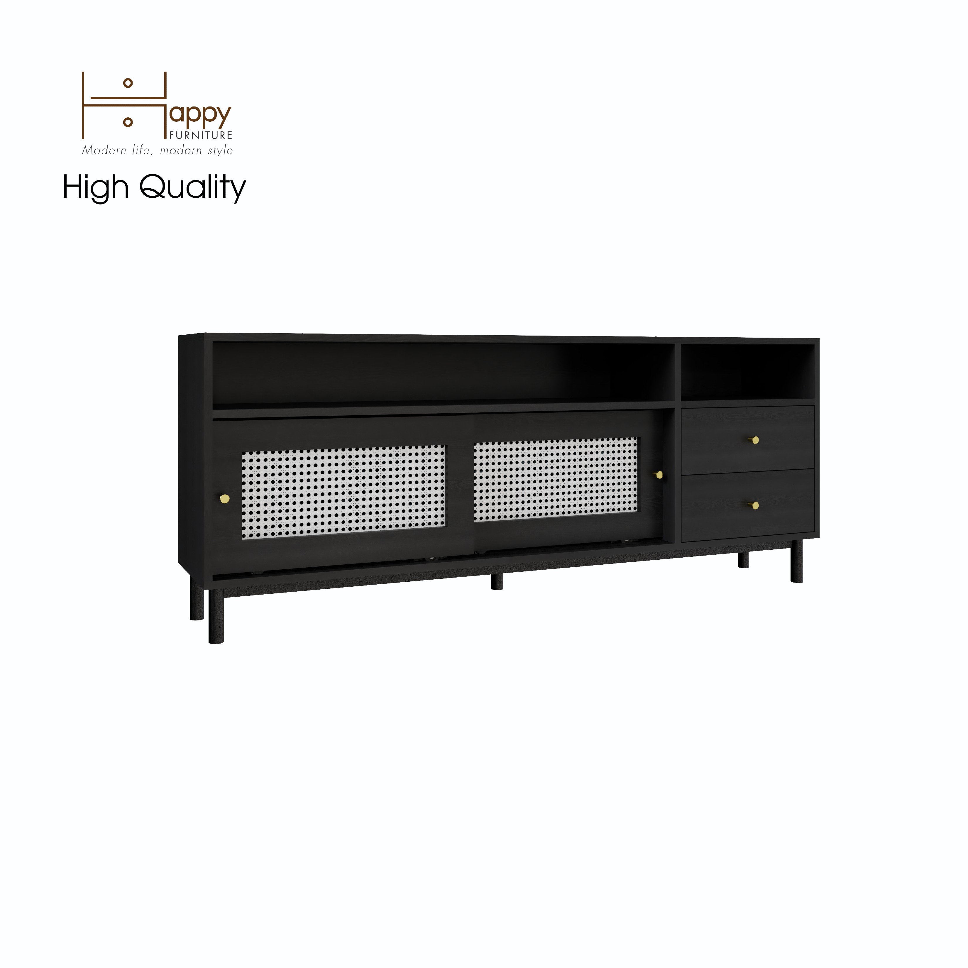 [Happy Home Furniture] ROTAN, Tủ lưu trữ 2 cánh lùa - 2 ngăn kéo - chân sắt, 160cm x 30cm x 64cm ( DxRxC), TCL_032