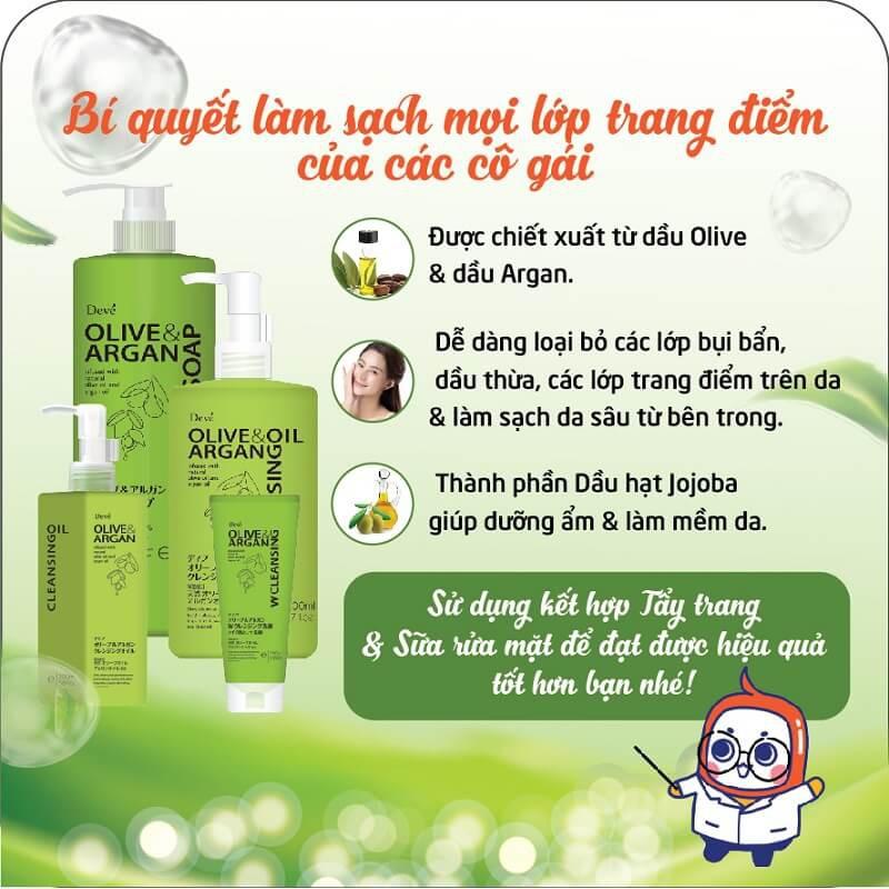 Combo Dầu Tẩy Trang Và Sữa Rửa Mặt Deve Chiết Xuất Dầu Olive & Argan