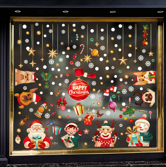 Decal trang trí Noel hít tĩnh điện - Những người bạn cún đón giáng sinh