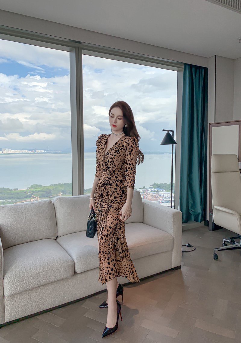 Đầm ôm body họa tiết beo sang chảnh NT4506