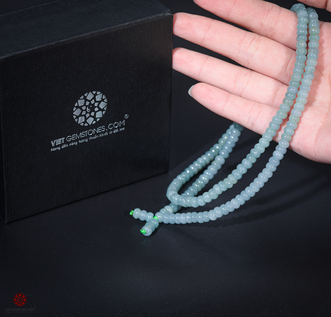 Chuỗi vòng ngọc đeo cổ cẩm thạch Jade - Chất ngọc cao cấp, nhanh lên nước - Phù hợp với trang phục truyền thống. Hợp tất cả các mệnh | VietGemstones