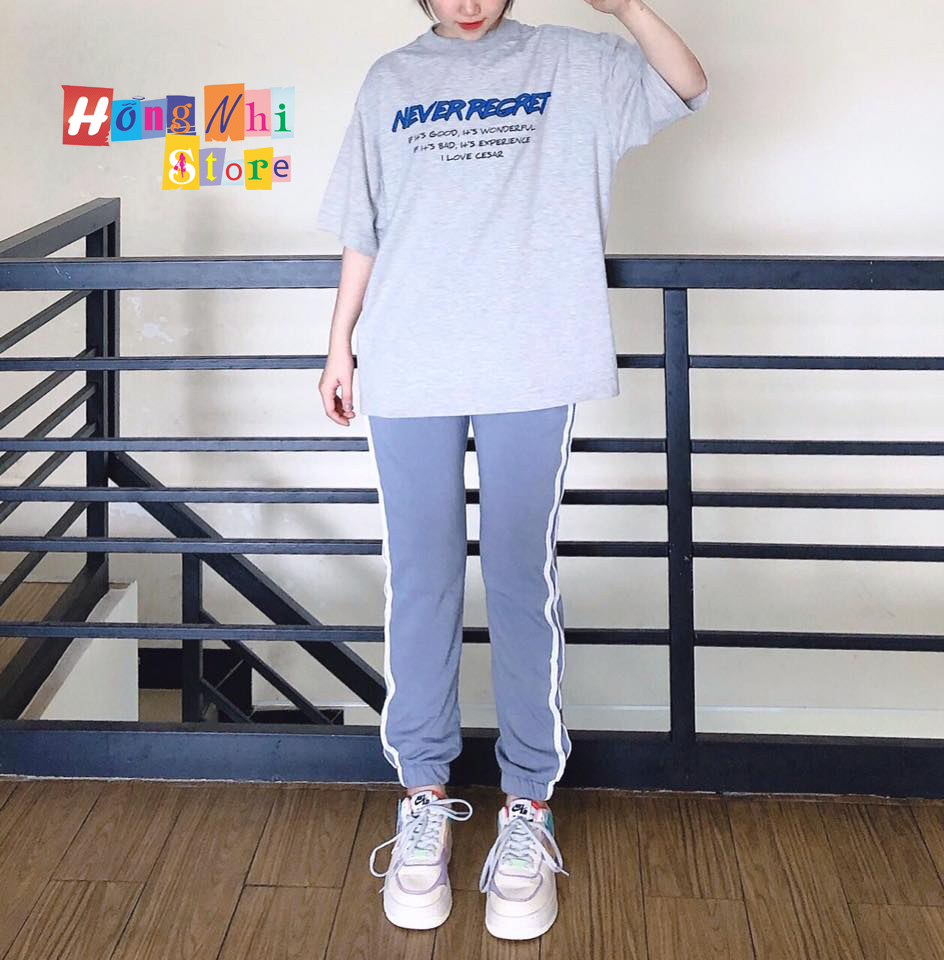 Quần Jogger Line Unisex Lưng Thun 2 Sọc Bo Lai Dáng Rộng Màu Xám - MM - M