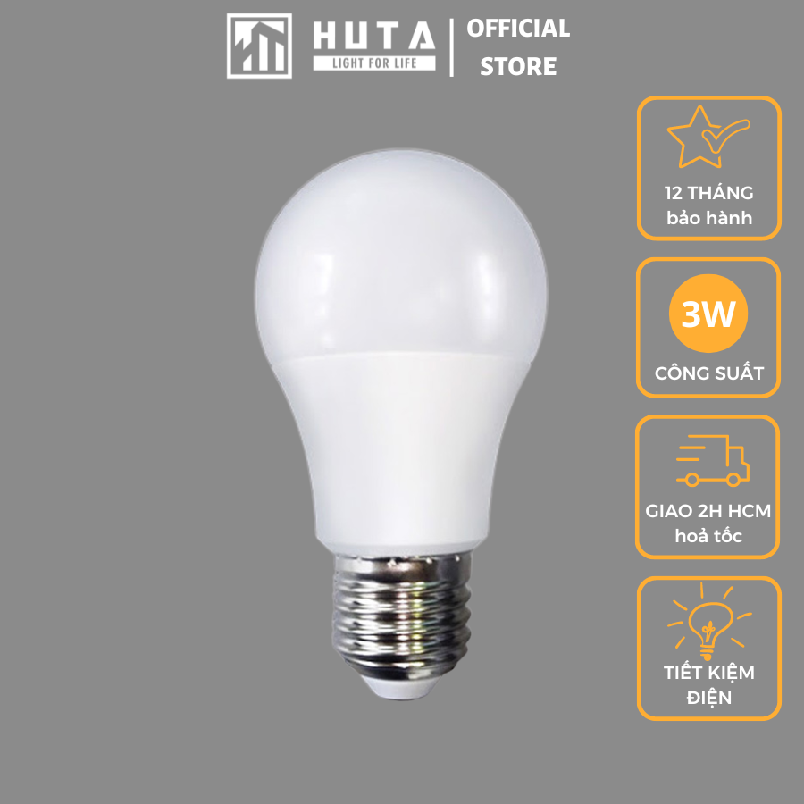 Combo Bóng Đèn Led Bulb HUTA 3w Đuôi E27, Tiết Kiệm Điện, Chống Nước, Ánh Sáng Trắng/Vàng, Trang Trí Quán Cà Phê, Nhà Hàng