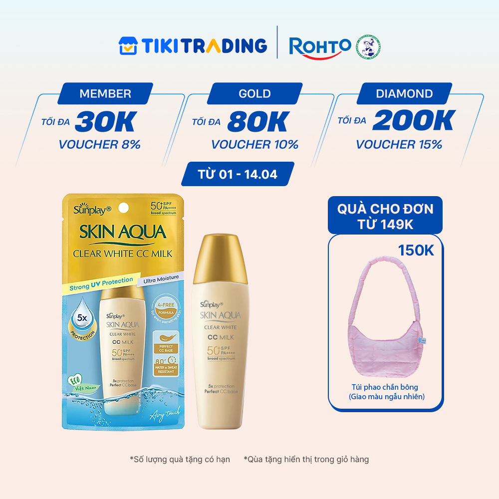 Kem chống nắng Skin Aqua trang điểm tạo nền trắng mịn & đều màu dạng sữa Sunplay Skin Clear White CC Milk SPF 50, PA 25g