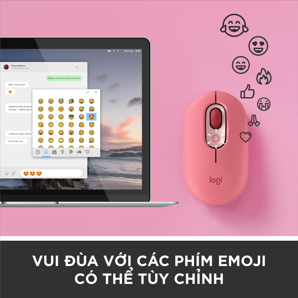 Chuột không dây bluetooth Logitech POP MOUSE - giảm ồn, nút emoji tùy chỉnh - Hàng chính hãng