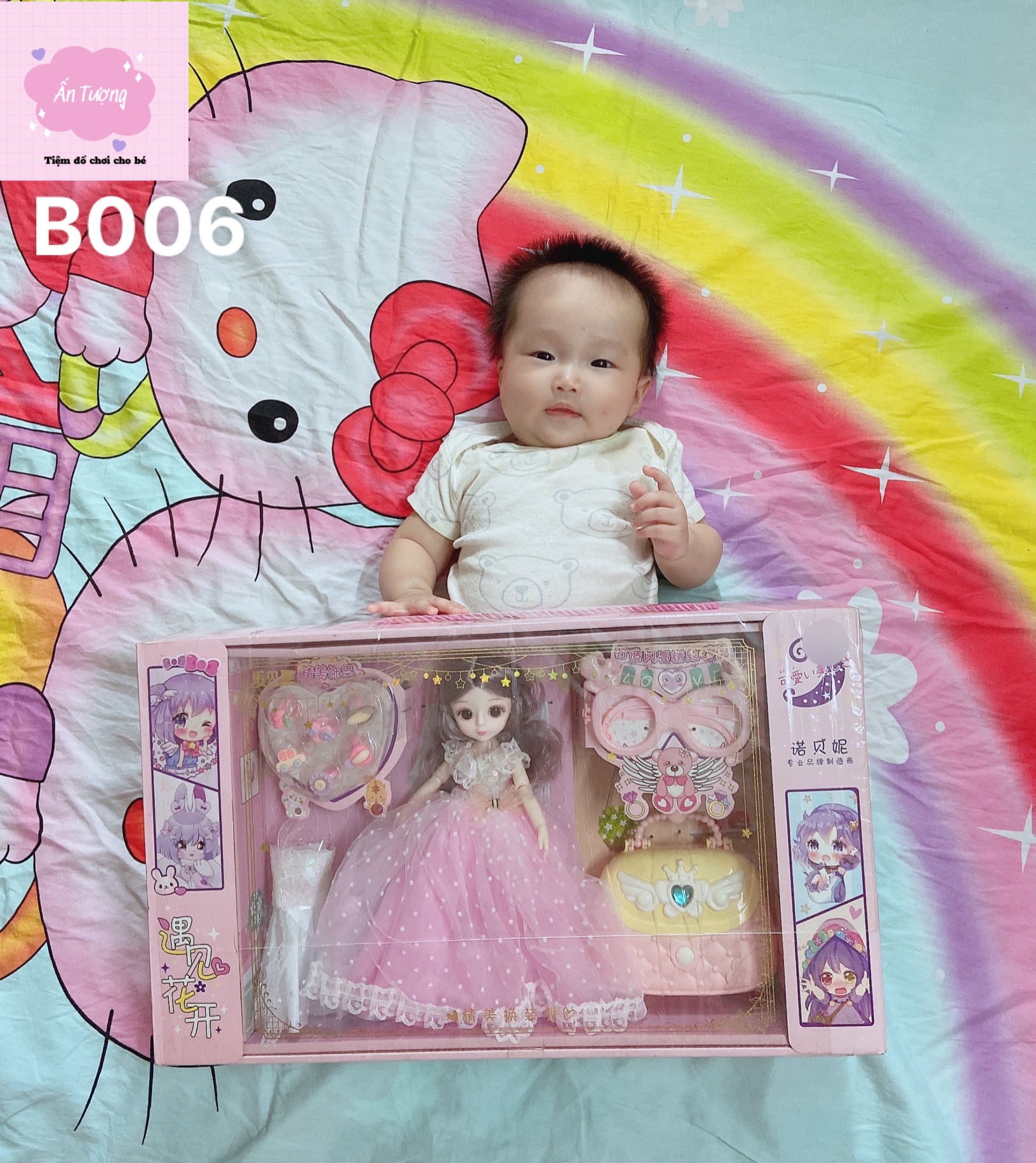 Đồ chơi búp bê- Hộp công chúa búp bê Barbie, búp bê BJD khớp xoay váy hồng kèm phụ kiện túi xách, kính mắt, nhẫn cho bé