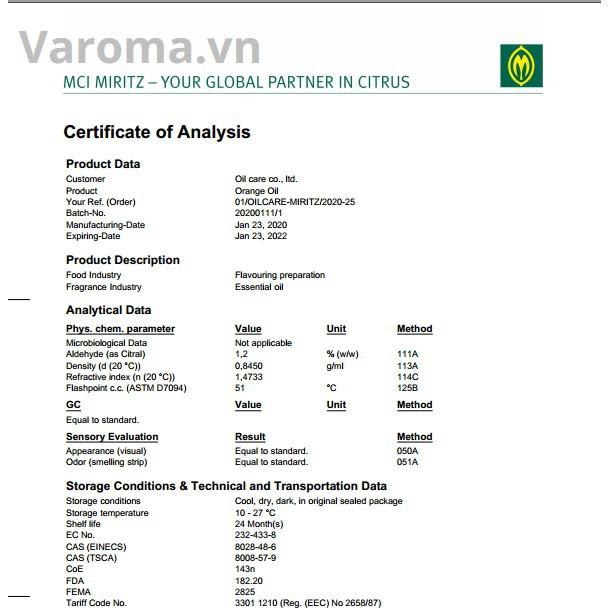 Tinh dầu Varoma độc lạ thiên nhiên nguyên chất 10ml kiểm định chất lượng Quatest 3 giấy nhập khẩu COA