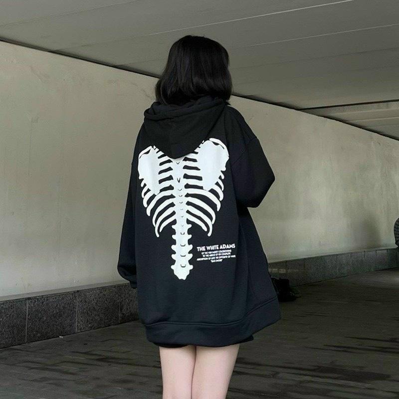 Áo Khoác Hoodie Nam Nữ Form Rộng In Hình Xương Sườn Có Nón Rộng Phong Cách Street Wear Ullzang Cá Tính Hot Trend Mới