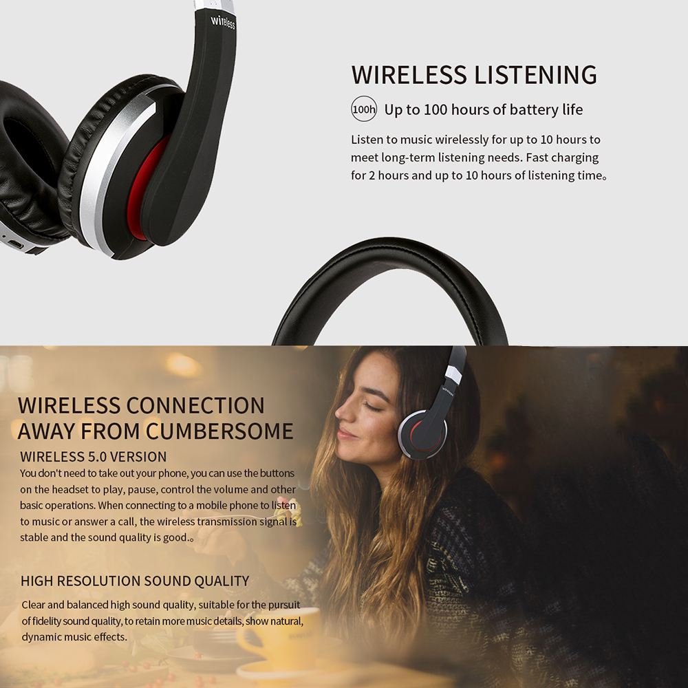 Tai Nghe Không Dây BT5.0 Có Thể Gập Lại Gắn Trên Đầu Hỗ Trợ Thẻ FM MH7 Âm Thanh Nổi Cho Chơi Game Với Micrô, Màu Bạc