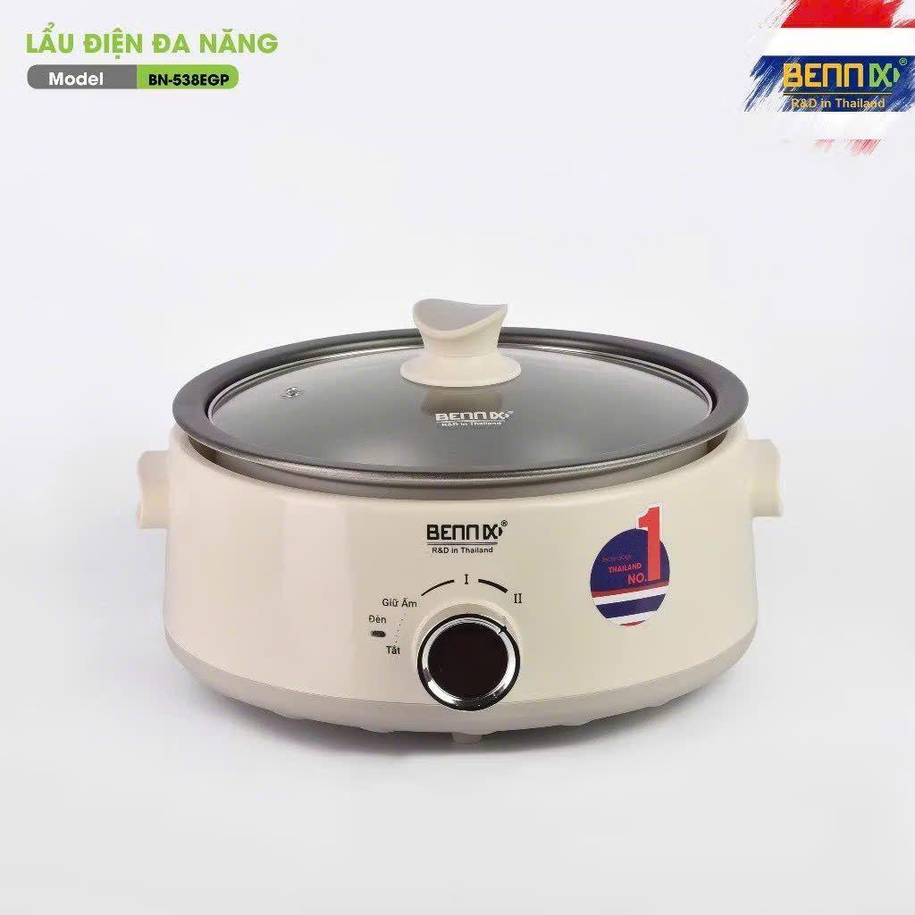 Nồi lẩu điện đa năng lòng nồi nhấc rời 5L BENNIX BN-538EGP,Hàng chính hãng Bảo hành 12 tháng