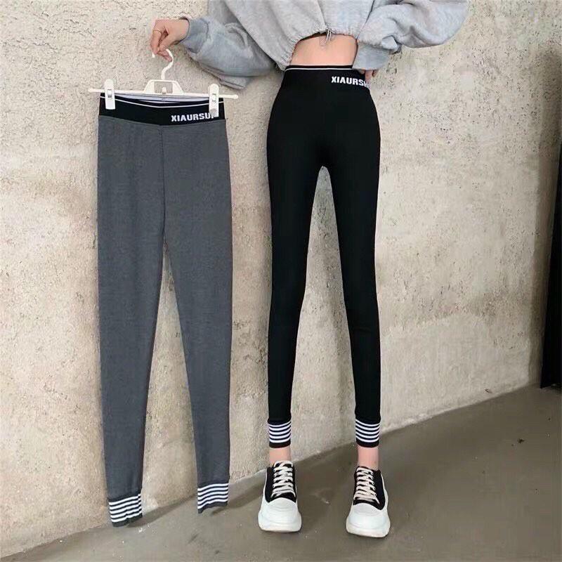 QUẦN LEGGING DÁNG THỂ THAO LÓT LÔNG BO GẤU DÀY ẤM