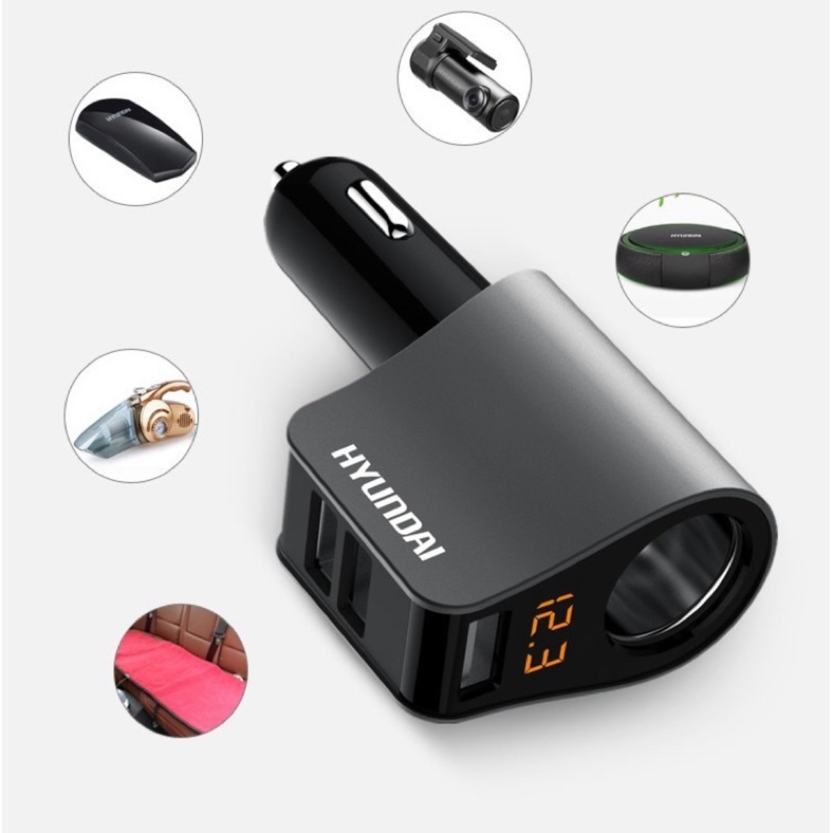 Tẩu sạc nhanh ô tô xe hơi Hyundai HY-10 HY-16 80w/120w QC3.0 - Cốc chia tẩu sạc nhanh phù với mọi dòng xe