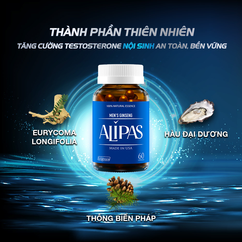 Viên uống ALIPAS tăng cường sinh lý nam với Eurycoma longifolia, Oyster Meat, Pine Bark Extract (60 viên)