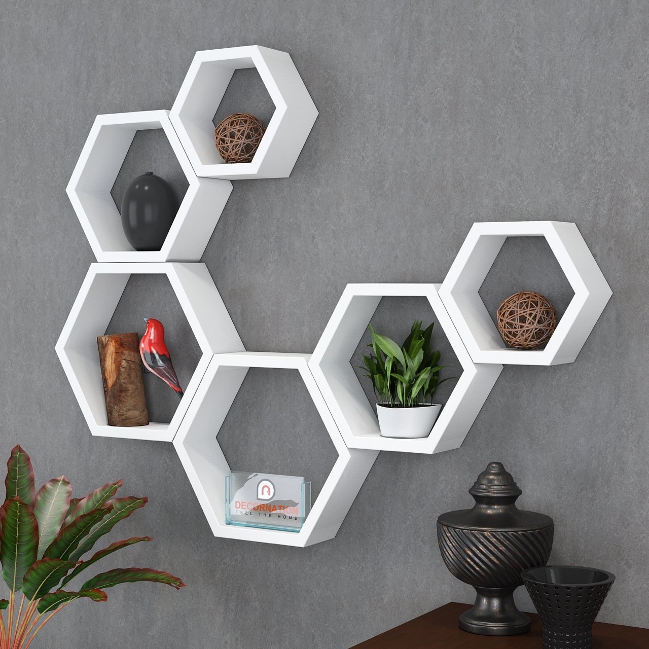 Bộ 3 kệ trang trí treo tường tổ ong hình lục giác bằng gỗ tự nhiên cao cấp