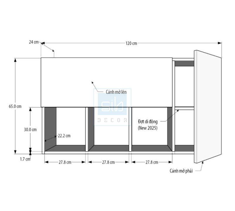 Tủ Sách Văn Phòng Treo Tường 4 Ngăn 2 Cánh Mở SIB DECOR