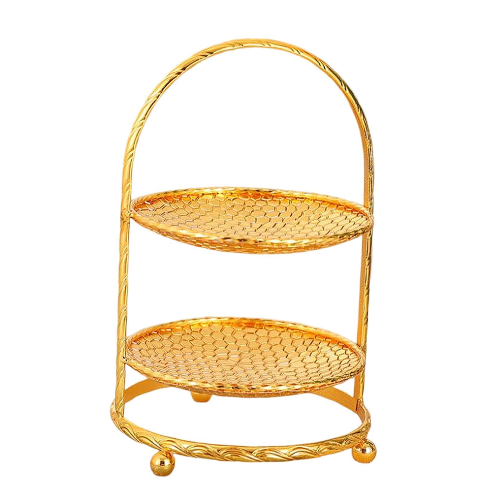 Round Golden 2 Tiered Cake Stand Dessert and Cupcake Stand