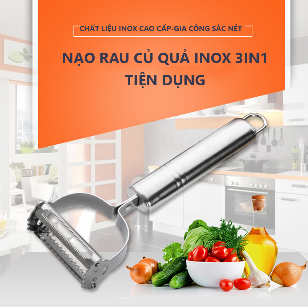 Dụng Cụ Gọt Rau Củ Quả Bào Nạo Sợi Inox 3 in 1 Nạo gọt củ quả đa năng ,dễ sử dụng sản phẩm được làm từ inox 304 được thiết kế 2 đầu  nạo cao cấp cầm nhẹ tay nạo dễ dàng Gelife SRV01063