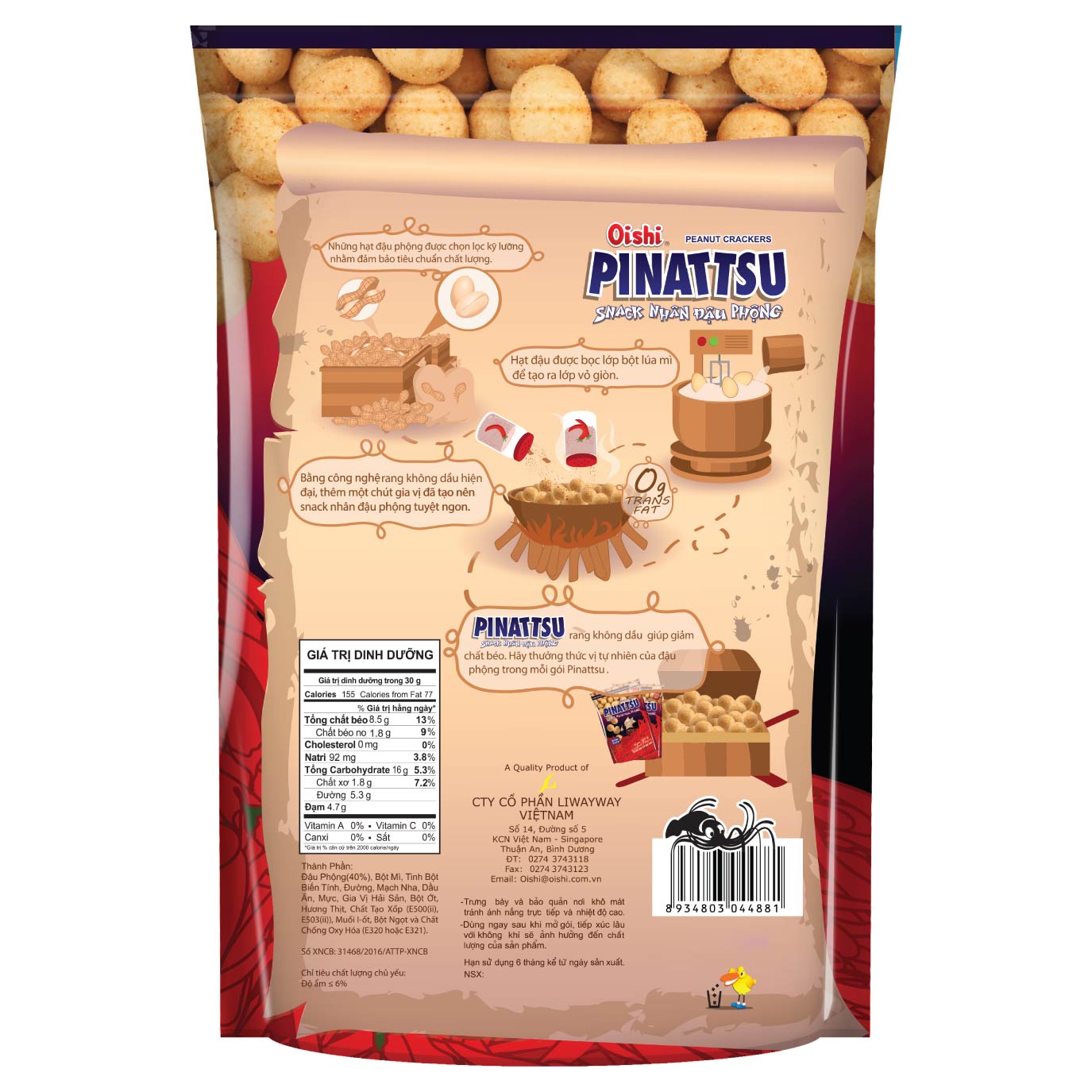 Combo 20 gói Oishi Snack Nhân Đậu Phộng Vị Hải Sản Siêu Cay Pinattsu