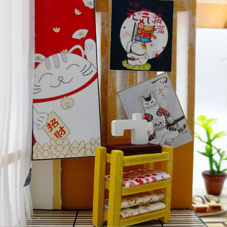 Mô hình nhà DIY Doll House Nhà Cổ Nhật Bản Kèm Đèn LED và Mica chống bụi