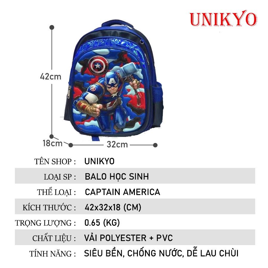 Balo cặp đi học trẻ em siêu nhân anh hùng đội trưởng Mỹ kèm cặp nhỏ và hộp bút ba lô học sinh cho bé trai Unikyo UN51