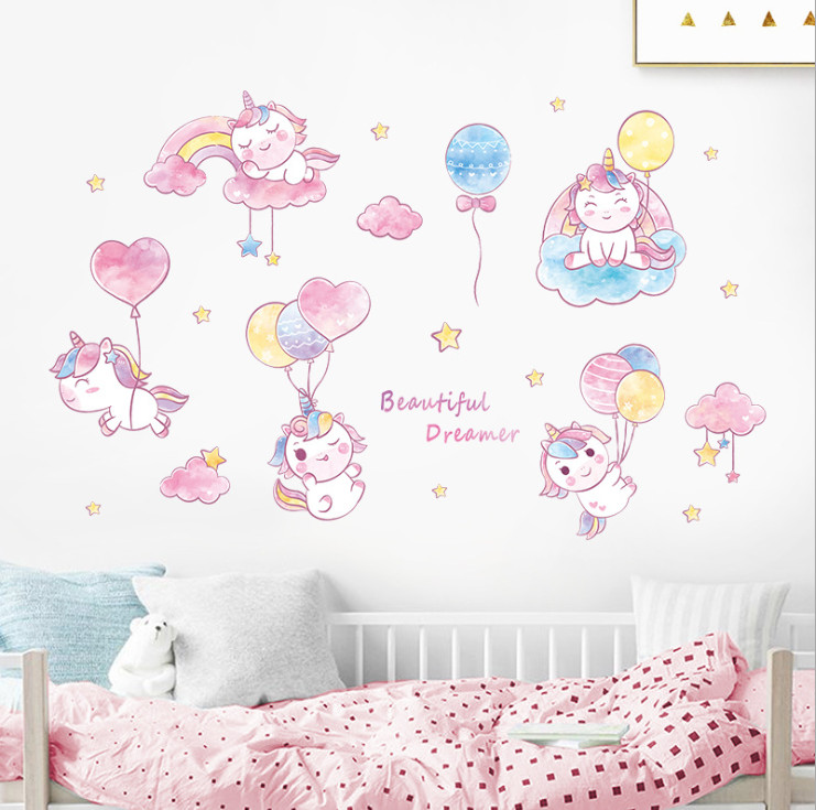 Decal dán tường cho bé gái dễ thương màu hồng Beautiful Dreamer