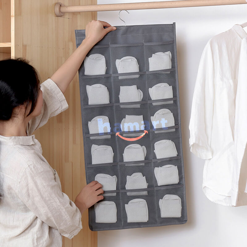 Túi Treo Quần Áo Lót Vải Lưới Nhiều Ngăn Để Đồ Tất Vớ Thoáng Khí Đa Năng Đinh Móc Dán Tường Hamart